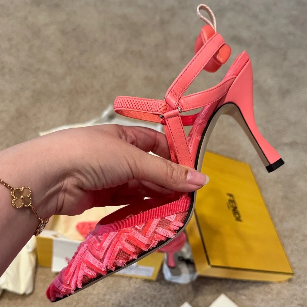 Fendi Pink Zigzag Pointed Slingback Heels - Picture 3 of 8